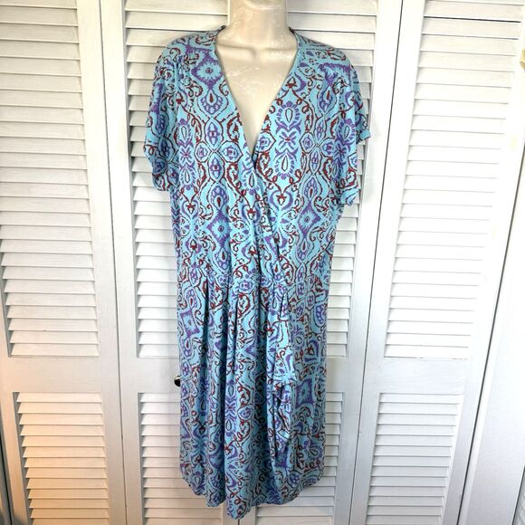 Fresh Produce Turquoise Red Lavender Criss-Cross Bodice Dress XL - Picture 1 of 8